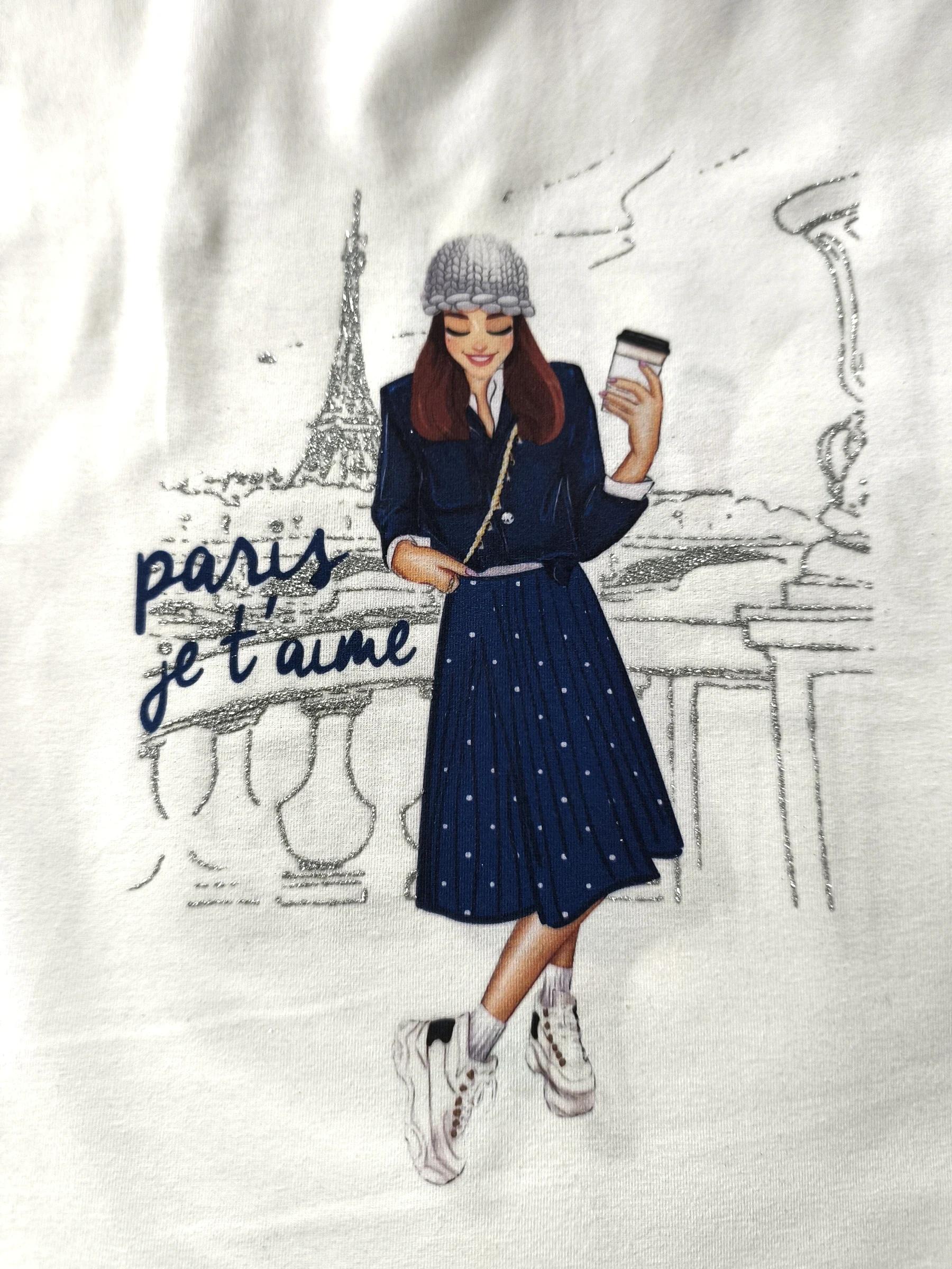 Paris Travel art - Digital printing on Lycra jersey - wtih Glitter screen printing by Macrofast